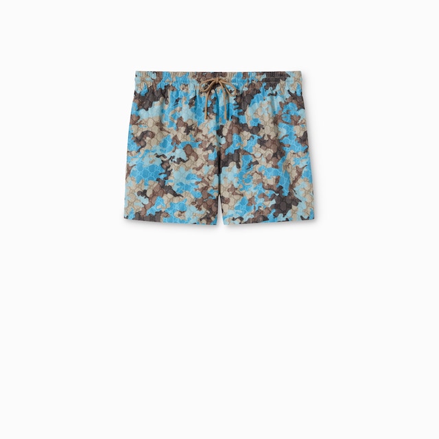 Printed technical poplin swim shorts