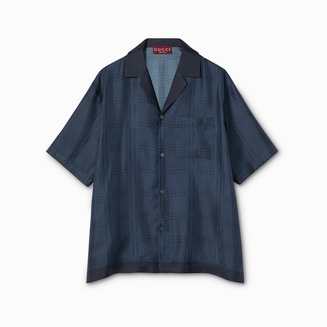 Printed silk twill bowling shirt