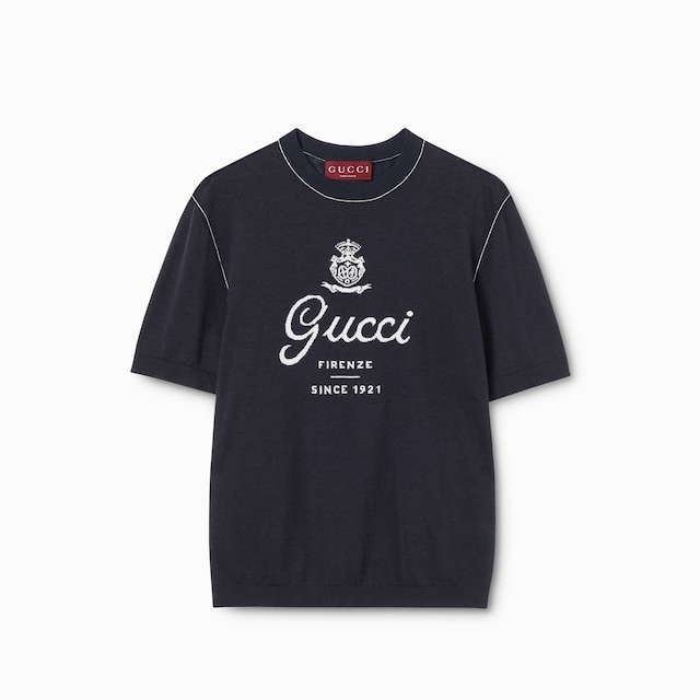 Knit silk linen T-shirt with intarsia