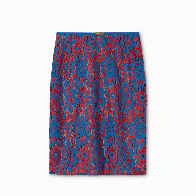 Floral lace wool skirt