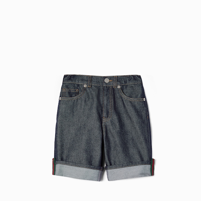 Shorts bambino in denim con nastro Web