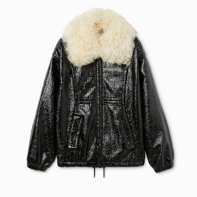 Coated fabric bomber jacket