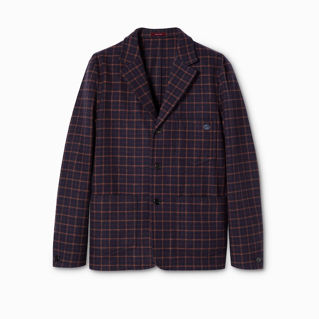 Single-breast check wool jacket