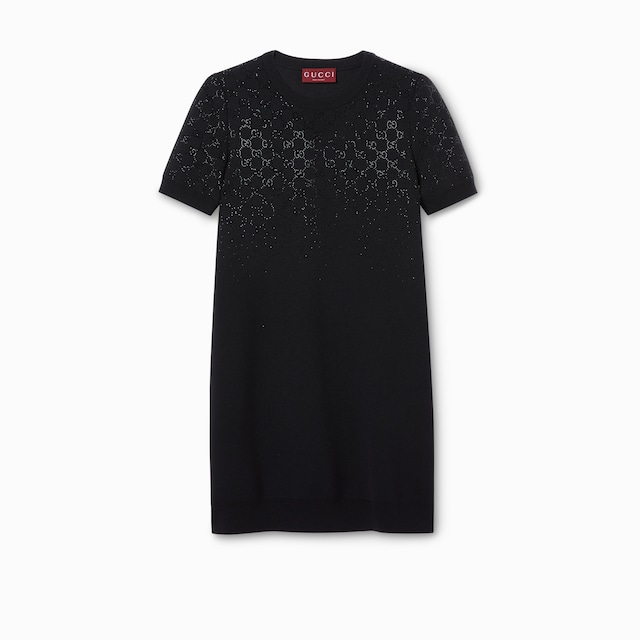 Abito in lana fine con cristalli GG