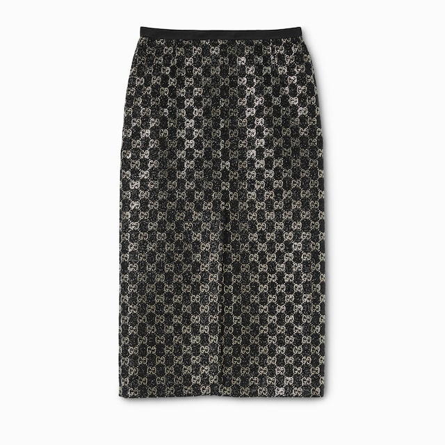 Embroidered wool tweed lamé skirt 