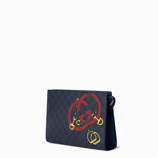 Pouch in tessuto GG con stampa misura media