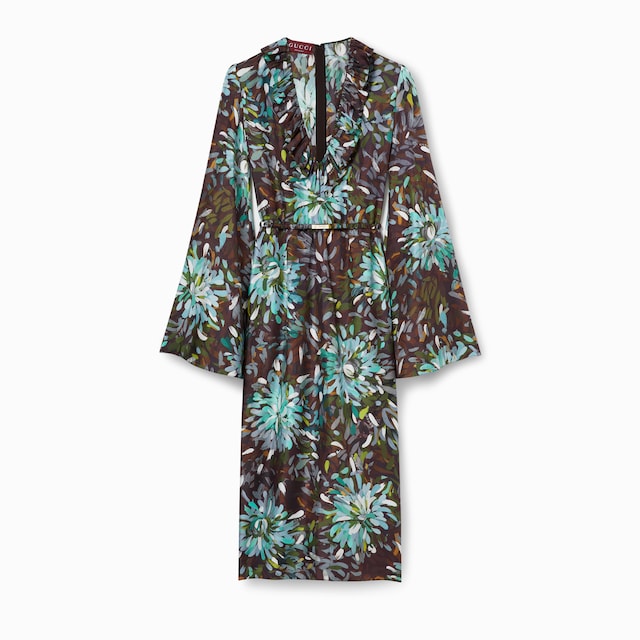 Printed silk twill dress