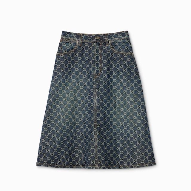 GG 코튼 데님 자카드 스커트