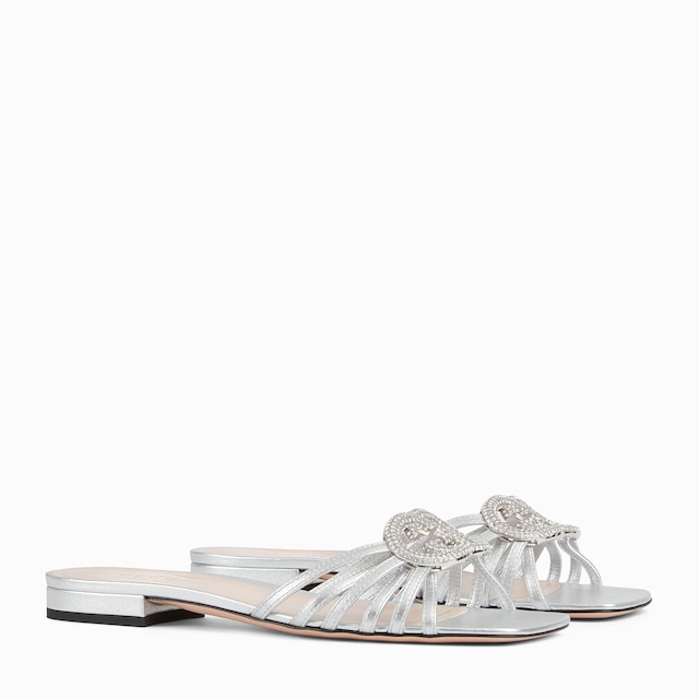 Women's slide with crystal Interlocking G