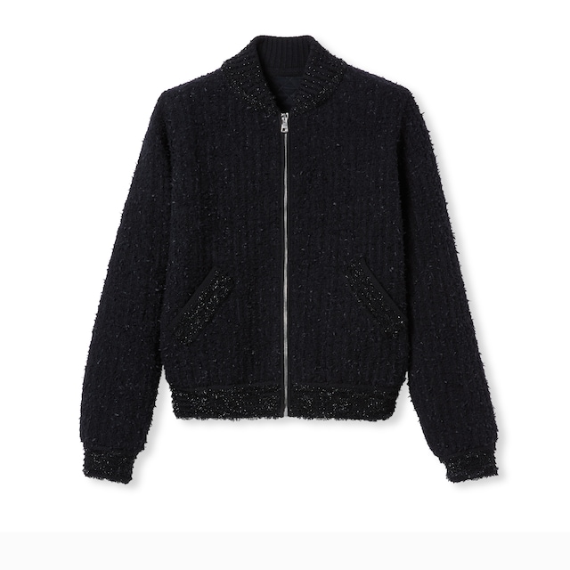 Wool lamé bouclé zip jacket