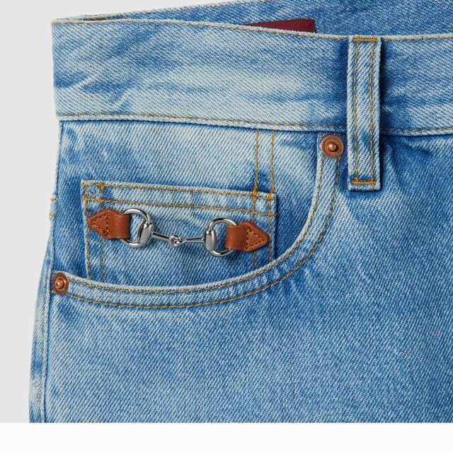 Flared bleached cotton denim pants - image 5