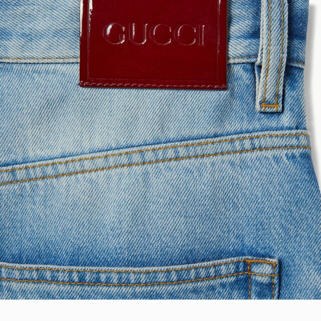 Flared bleached cotton denim pants - image 4