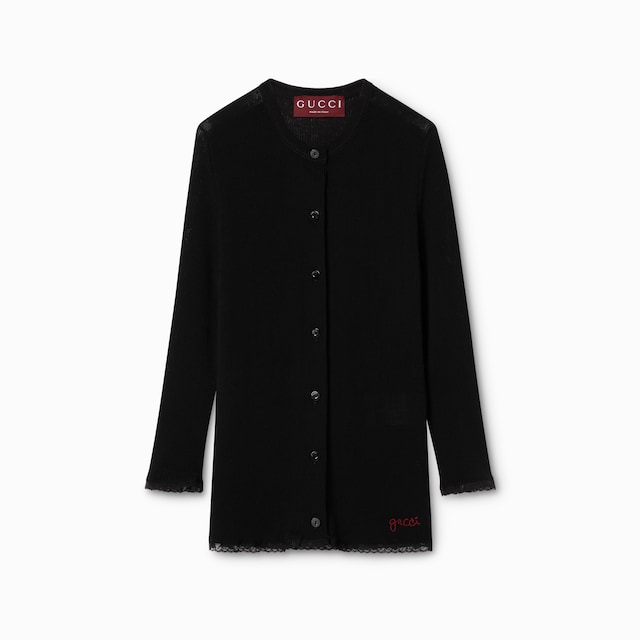 Cotton rib cardigan with embroidery