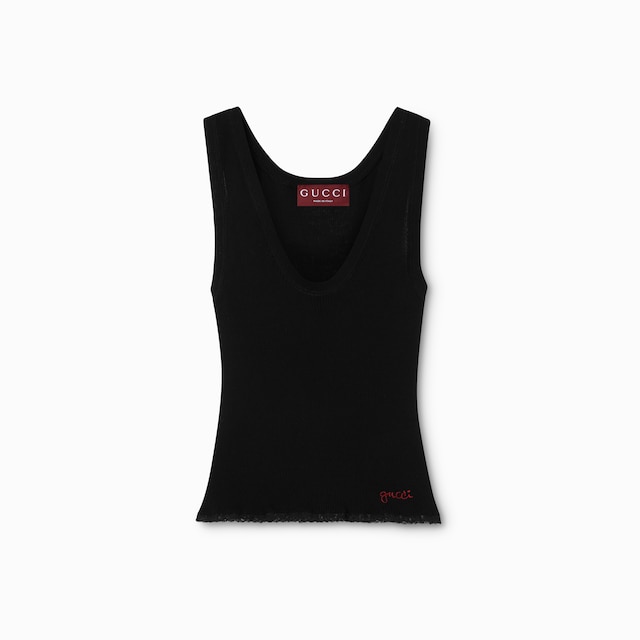 Cotton rib tank top with embroidery