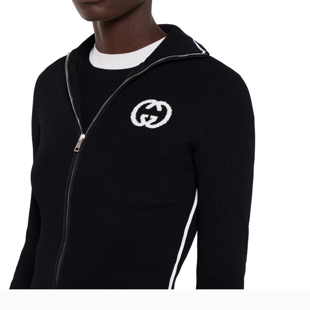 Ribbed zip jacket with intarsia