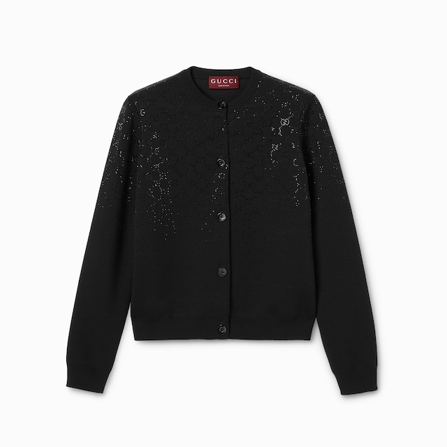 Cardigan in lana fine con cristalli GG