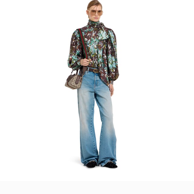 Flared bleached cotton denim pants - image 3