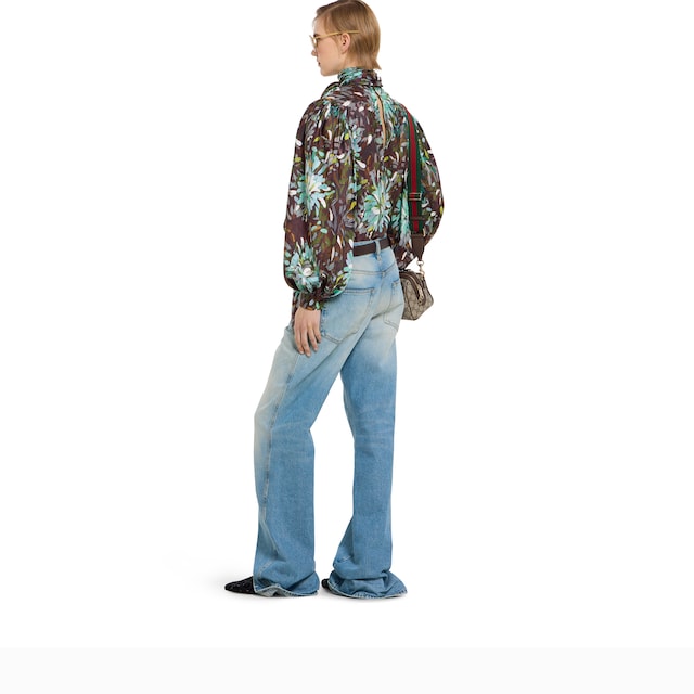 Flared bleached cotton denim pants - image 2