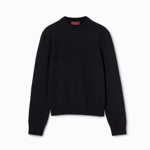 Knit cotton wool sweater with intarsia