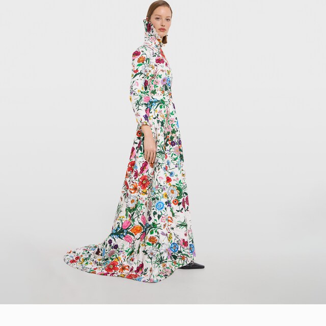Printed quilted twill long dress - image 3