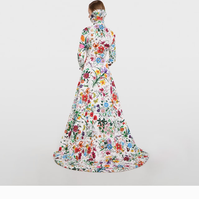 Printed quilted twill long dress