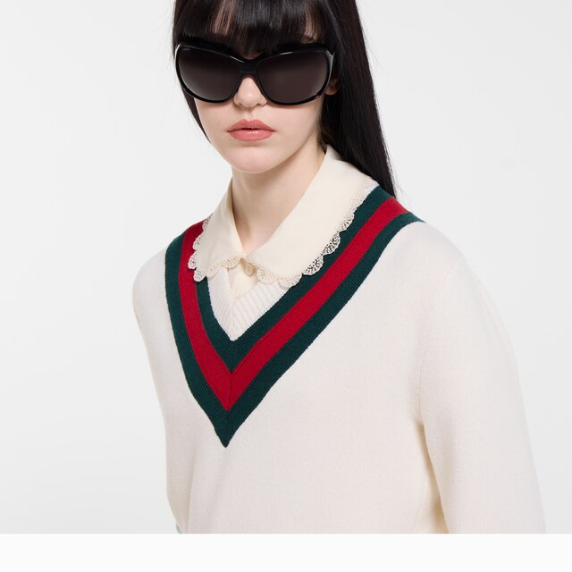 Fine knit wool sweater with Web - image 4