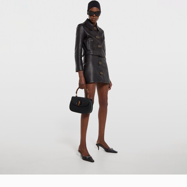 Leather with aged effect mini skirt - image 4
