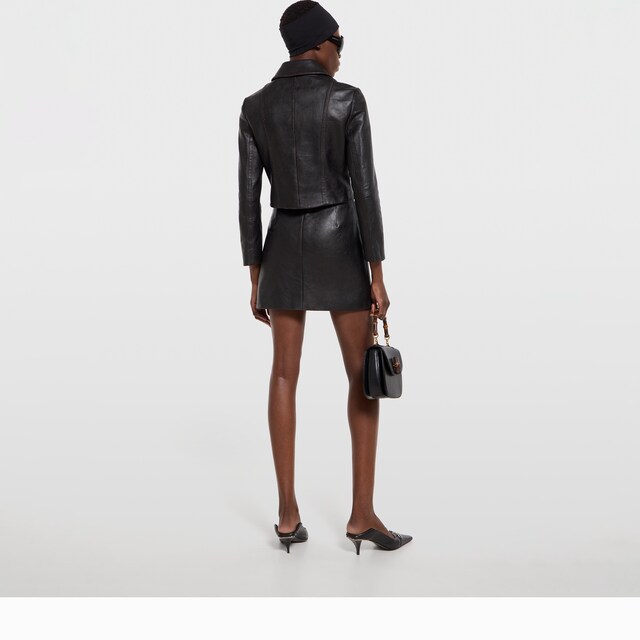 Leather with aged effect mini skirt - image 2