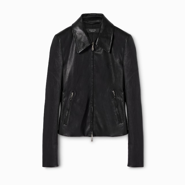 Bonded leather with stretch fabric jacket