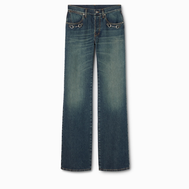 Pantalone in denim di cotone con Horsebit