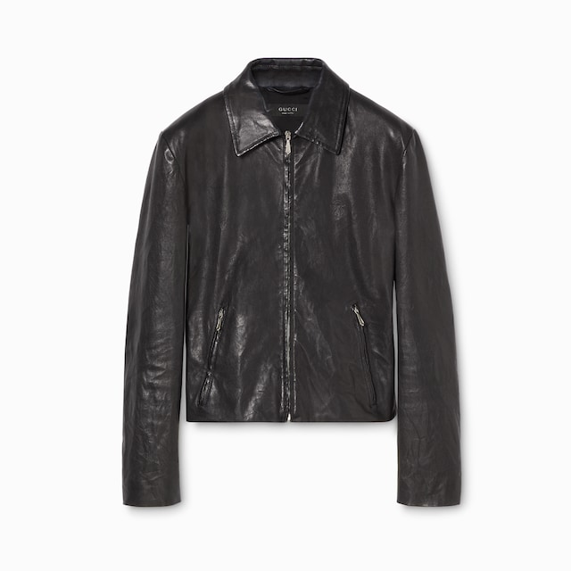 Veste en cuir nappa stretch délavé