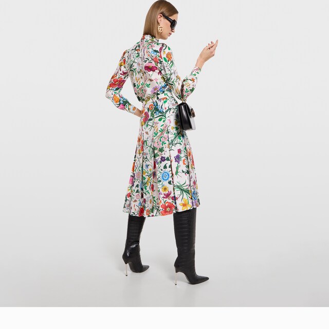 Printed silk twill shirt with bow - image 4