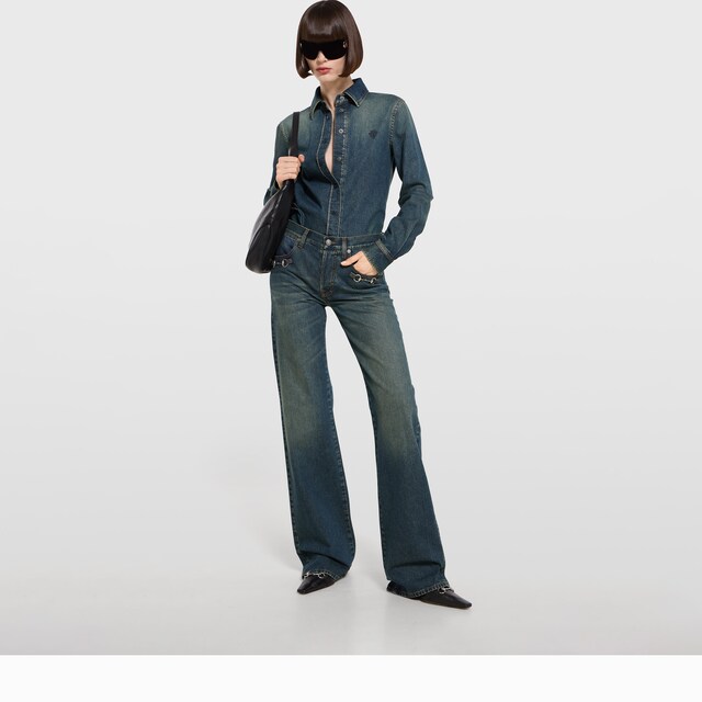 Cotton denim pants with Horsebit - image 3