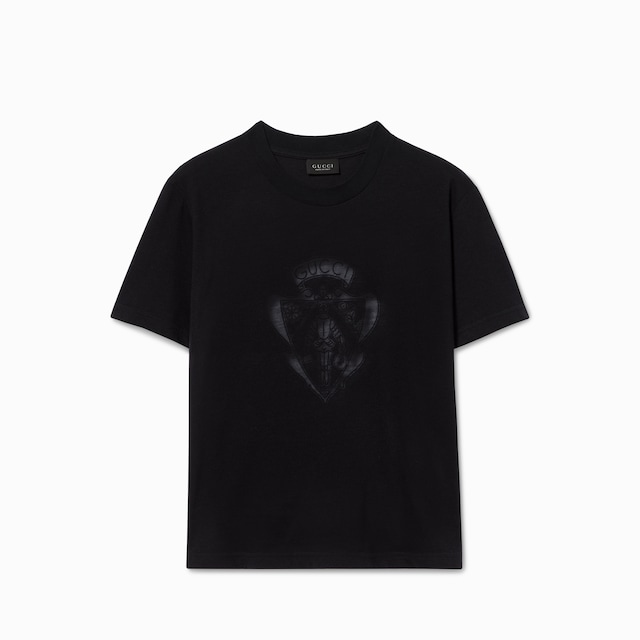 饰Gucci徽章针织棉T恤