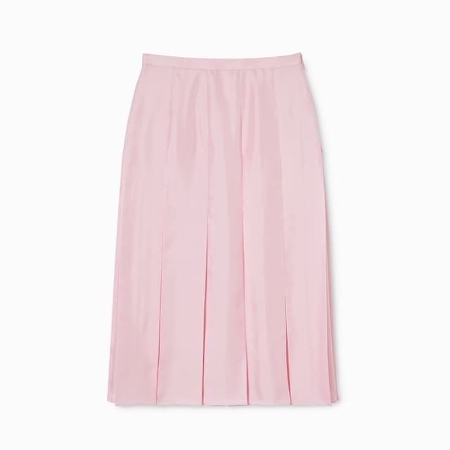실크 트윌 주름 미디 스커트