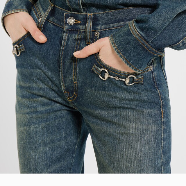 Cotton denim pants with Horsebit