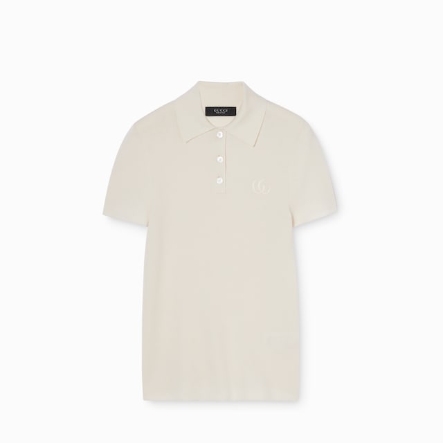 Cashmere silk polo shirt with embroidery