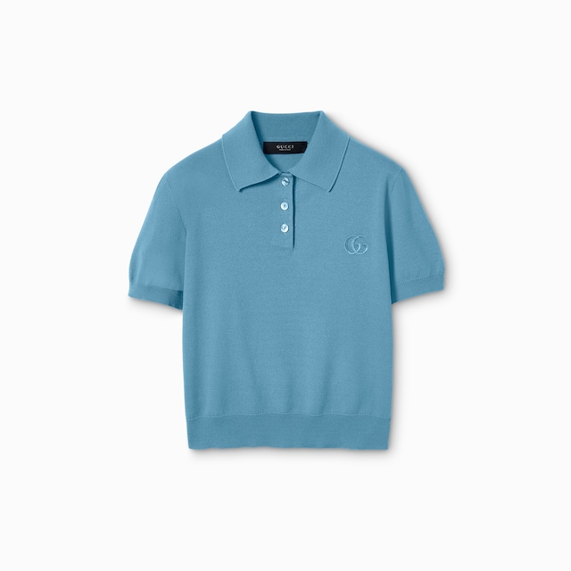 Knit wool polo shirt with embroidery