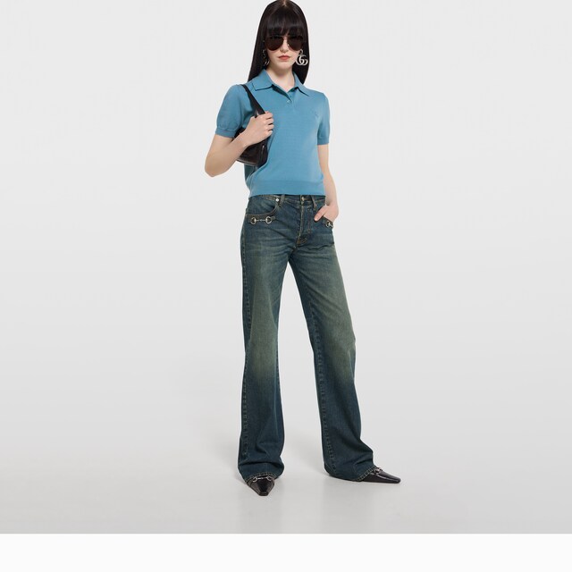 Knit wool polo shirt with embroidery - image 2