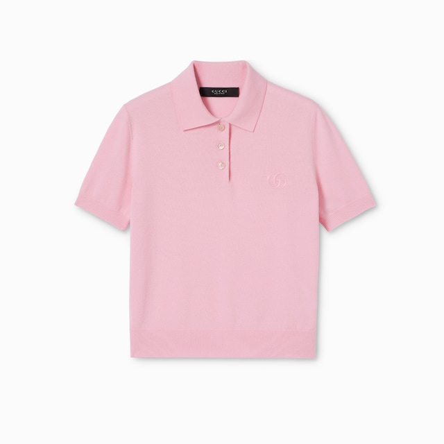 Knit wool polo shirt with embroidery