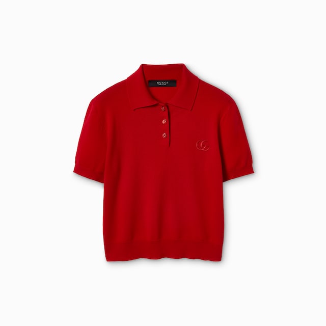 Knit wool polo shirt with embroidery