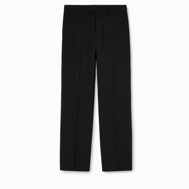 Wool silk twill pants with embroidery
