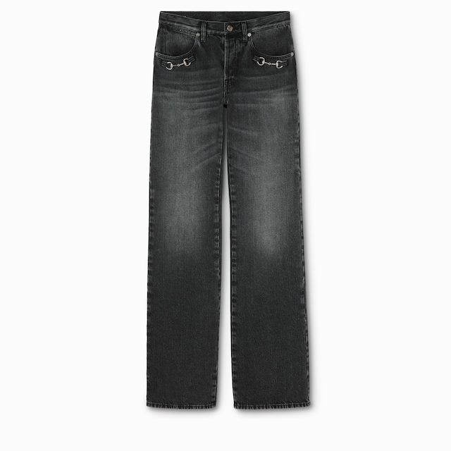 Cotton denim pants with Horsebit