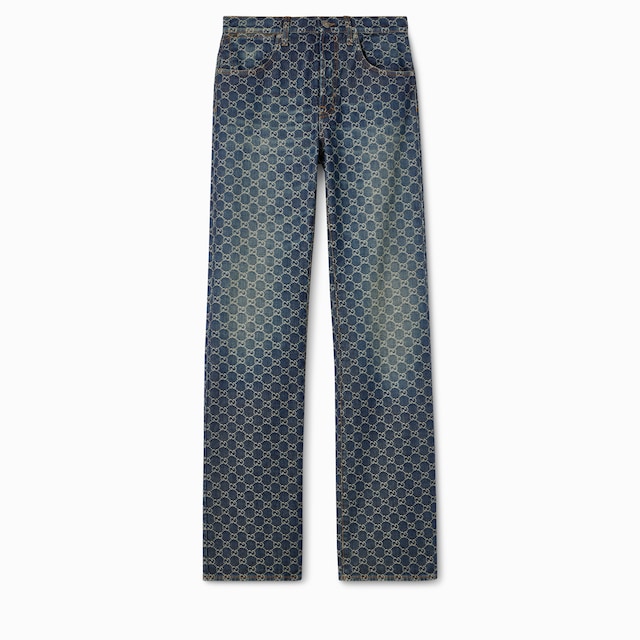 GG cotton denim jacquard pants