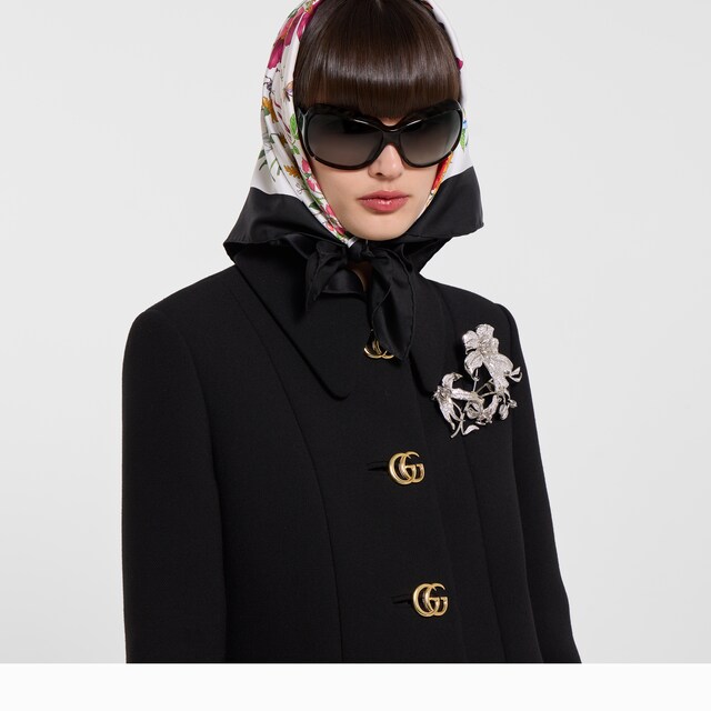 Wool natte coat with Double G button - image 3