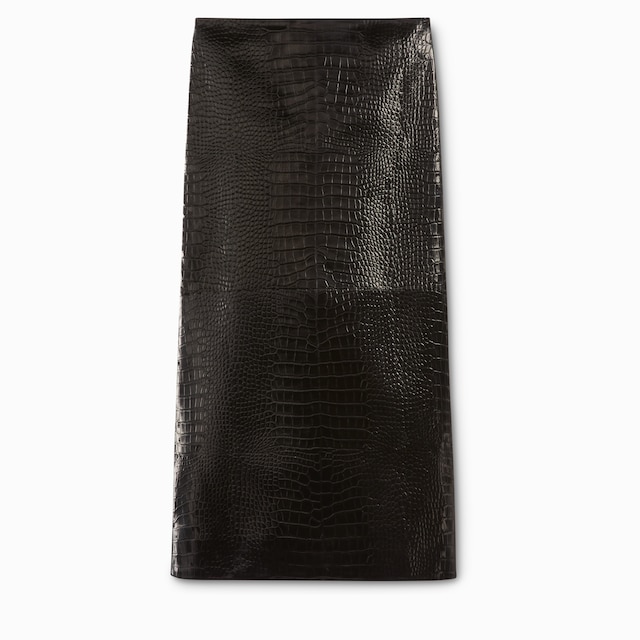 鳄鱼纹印花皮革中长半身裙
