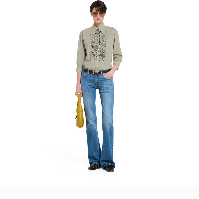 Flared stretch cotton denim pants - image 3