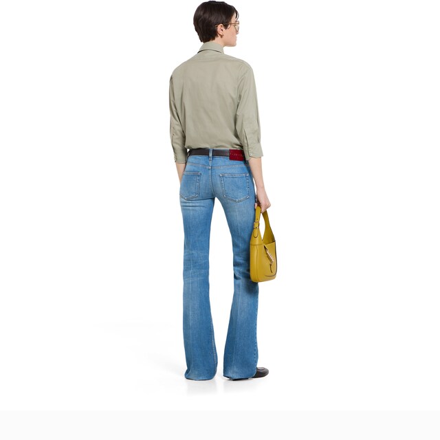 Flared stretch cotton denim pants - image 2