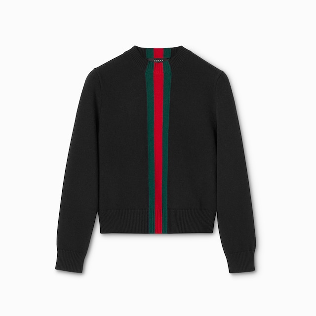 Jersey de punto fino de lana con tribanda Web