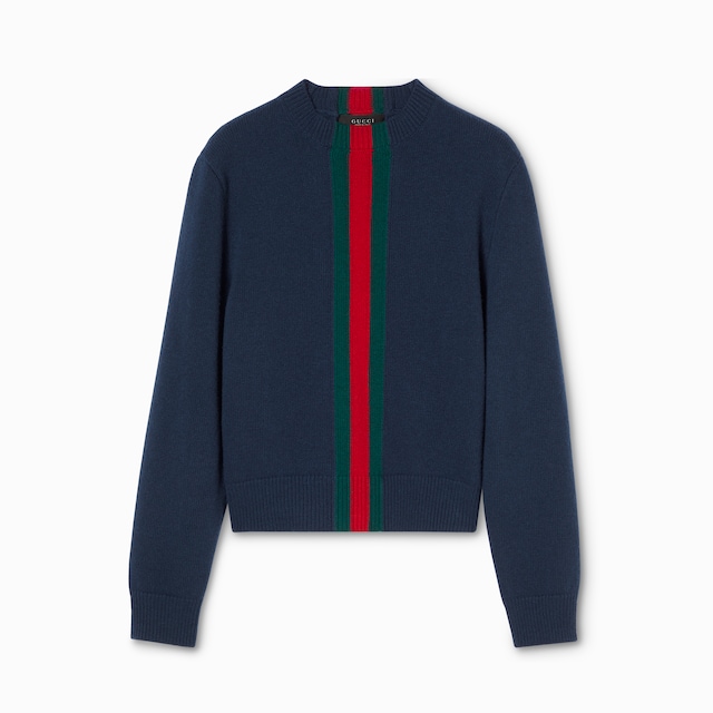 Jersey de punto fino de lana con tribanda Web